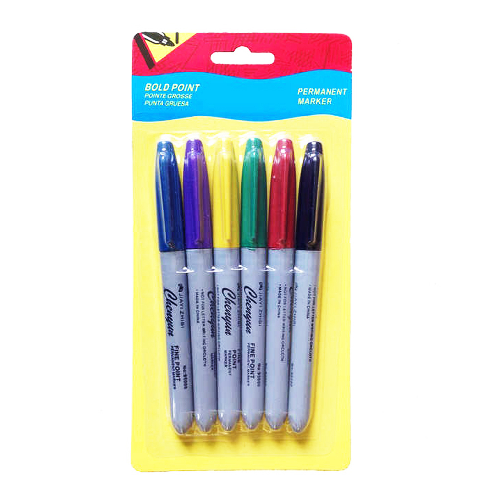 Маркер перманентный Basir, 12 мм, пулевидный наконечник 2 мм, 6 шт, разноцветные