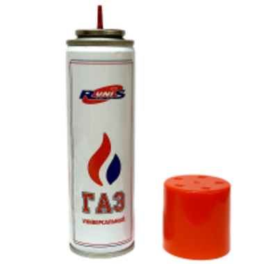 Баллон газовый для заправки зажигалок Runis (5 переходников) 210мл (80г) 1-041 Белый