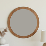 Зеркало настенное 81х81, Пиафорте, круглое, в деревянной раме, для спальни, прихожей, ванны, коричневое, Dipriz