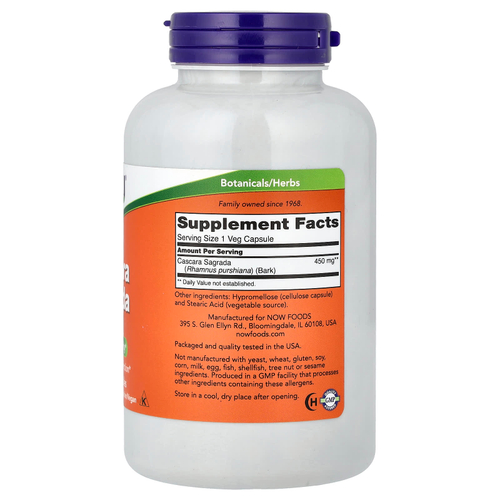 NOW Foods, Cascara Sagrada, 450 мг, 250 растительных капсул