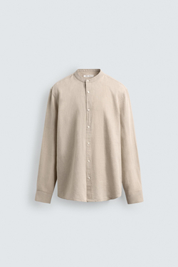 ZARА РУБАШКА RELAXED FIT ИЗ ЛЬНА И ХЛОПКА, СВЕТЛО-БЕЖЕВЫЙ
