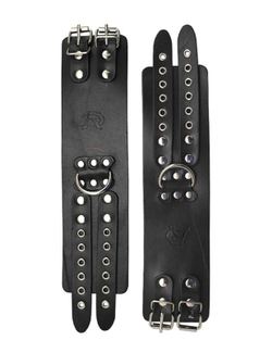 Широкие черные кожаные наручники без подкладки