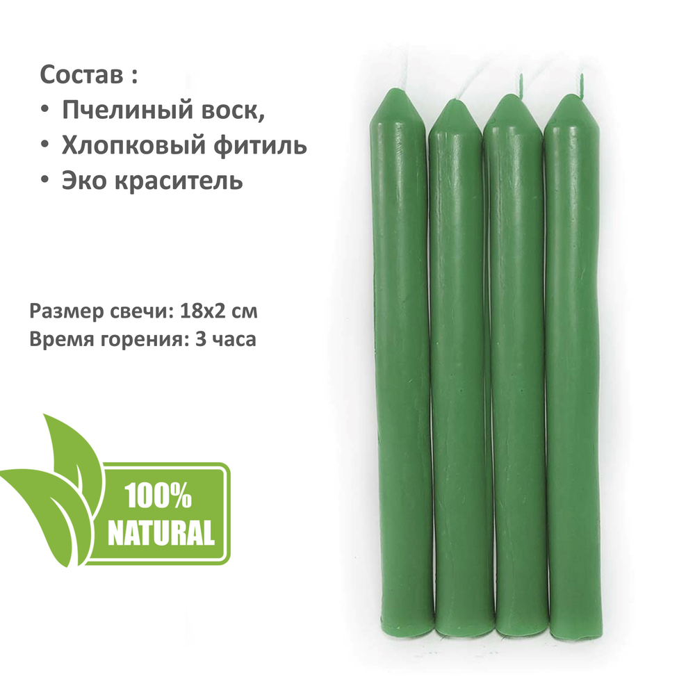 Свечи восковые красные. зеленые, желтые 12 штук , 18х2 см