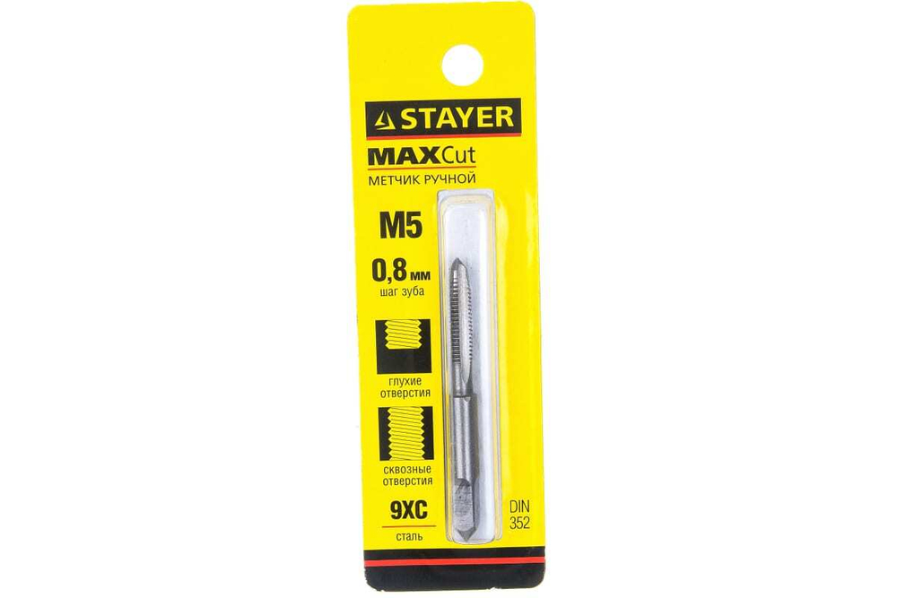 Метчик Stayer MASTER одинарный для сквозных и глухих отверстий сталь 9ХС М5х0.8 28021-05-0.8