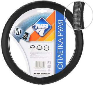 Оплетка на руль круглая Nova Bright 48416 размер М экокожа, черная с черными стразами