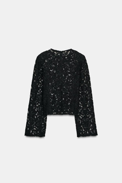 ZARA КРУЖЕВНОЙ ТОП С ПОДПЛЕЧНИКАМИ, ЧЕРНЫЙ