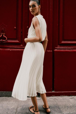 ZARA ПЛИССИРОВАННАЯ ЮБКА МИДИ С ПОЯСОМ, ЭКРЮ