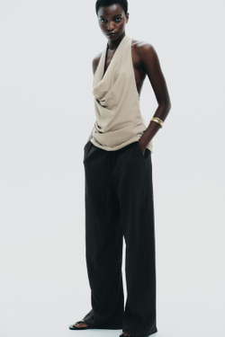 ZARA БРЮКИ ИЗ ТКАНИ С РЕЛЬЕФНЫМ УЗОРОМ, ЧЕРНЫЙ