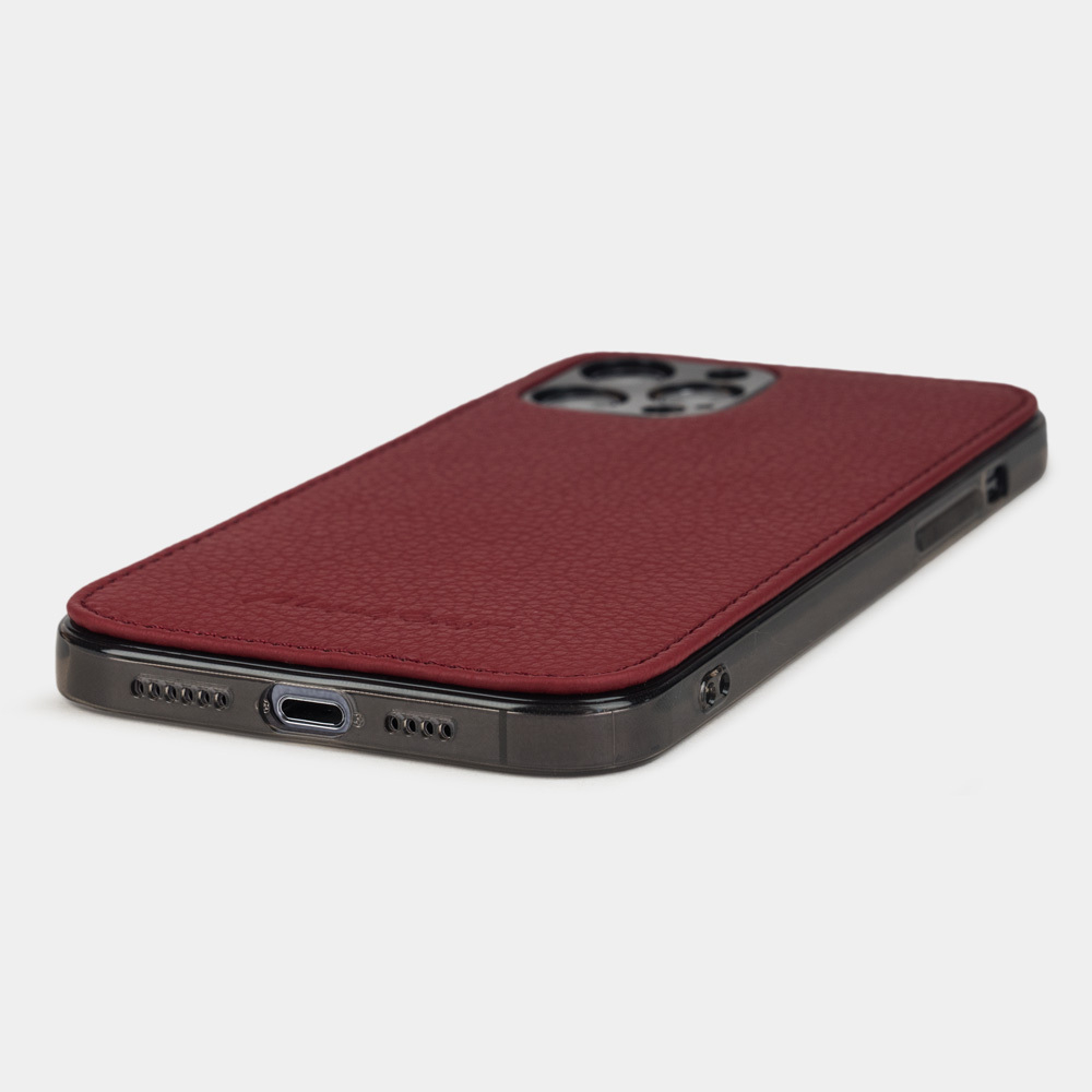 Чехол-накладка для iPhone 12 Pro Max из кожи теленка вишневого цвета