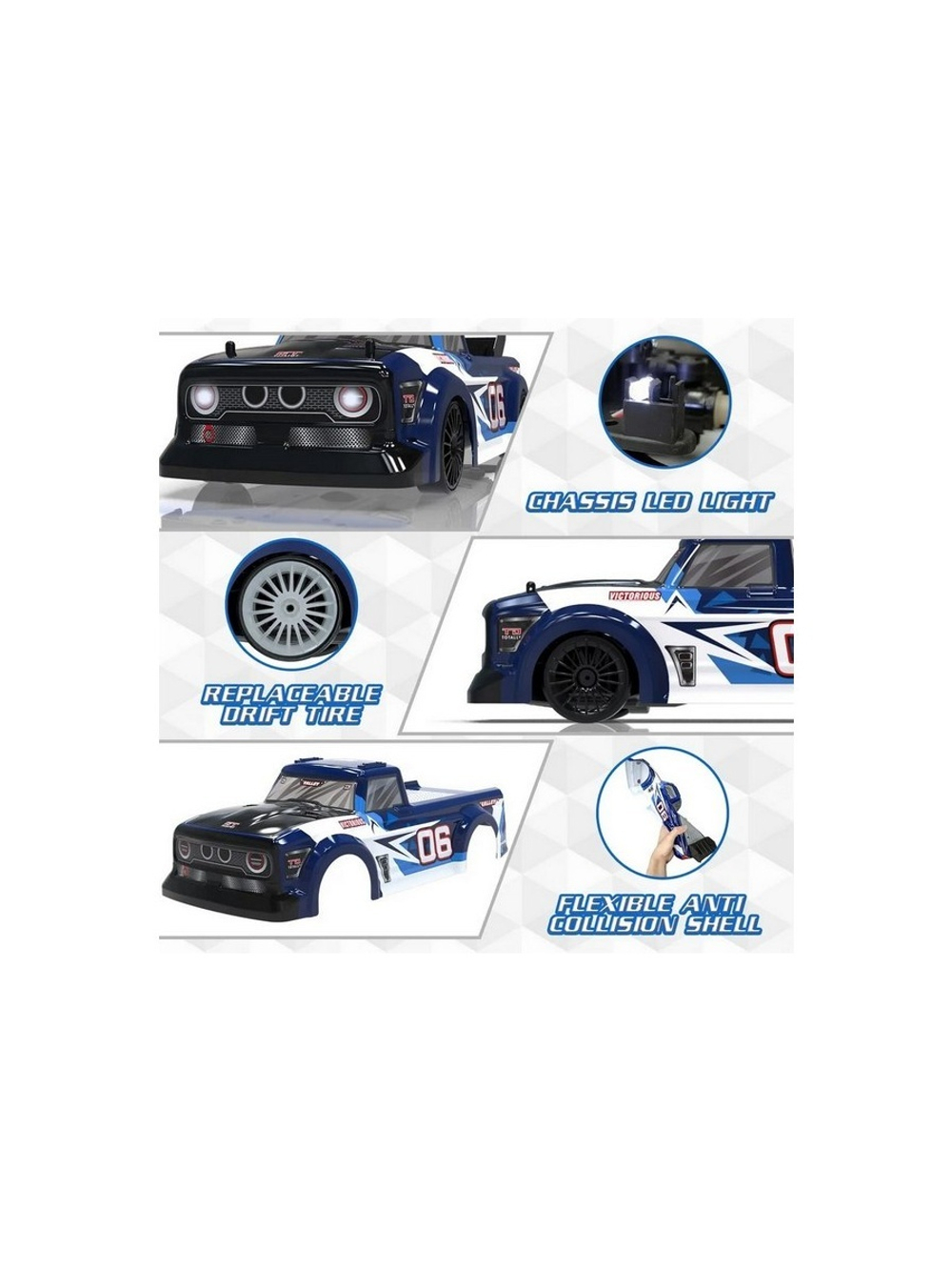 Радиоуправляемый пикап Volantex RC для дрифта синий 4WD 2.4G 1/14 RTR