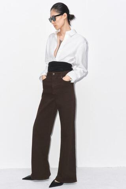 ZARA ДЖИНСЫ WIDE LEG С ВЫСОКОЙ ПОСАДКОЙ — ZW COLLECTION, КОРИЧНЕВЫЙ