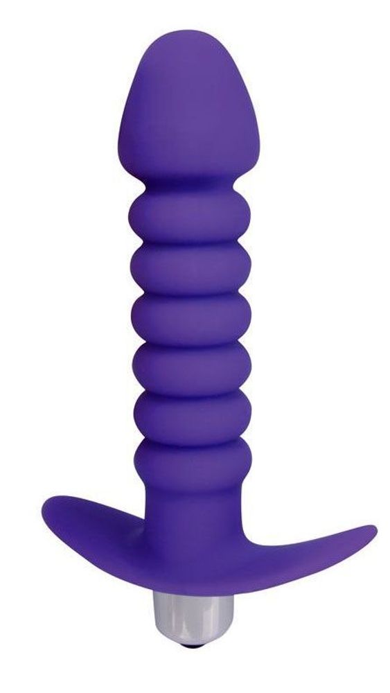 Фиолетовая анальная вибровтулка-елочка с ограничителем - 11,5 см