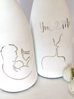 Наклейки свадебные зеркальное серебро на бокалы и бутылки.