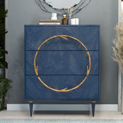 Комод Арт Колор leaves Классик Голд с 3 ящиками Королевский синий