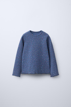 ZARA ФУТБОЛКА В РУБЧИК С ПРИНТОМ, СИНИЙ