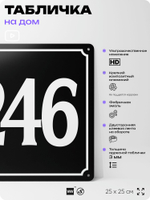 Адресная табличка с номером дома 246, на фасад и забор, черная, 25х25 см, Айдентика Технолоджи