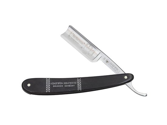 Опасная бритва Dovo Barbarossa, ручка - эбеновое дерево, 6/8", 1/1, с инкрустацией цвета серебра