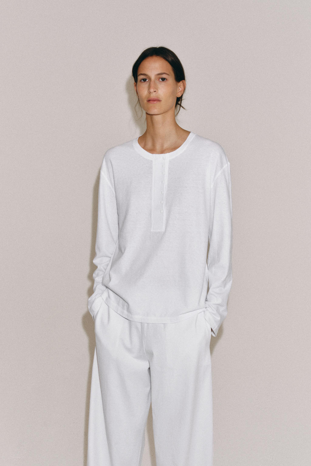 ZARA ЛОНГСЛИВ С ЛЬНЯНОЙ СМЕСЬЮ, БЕЛЫЙ