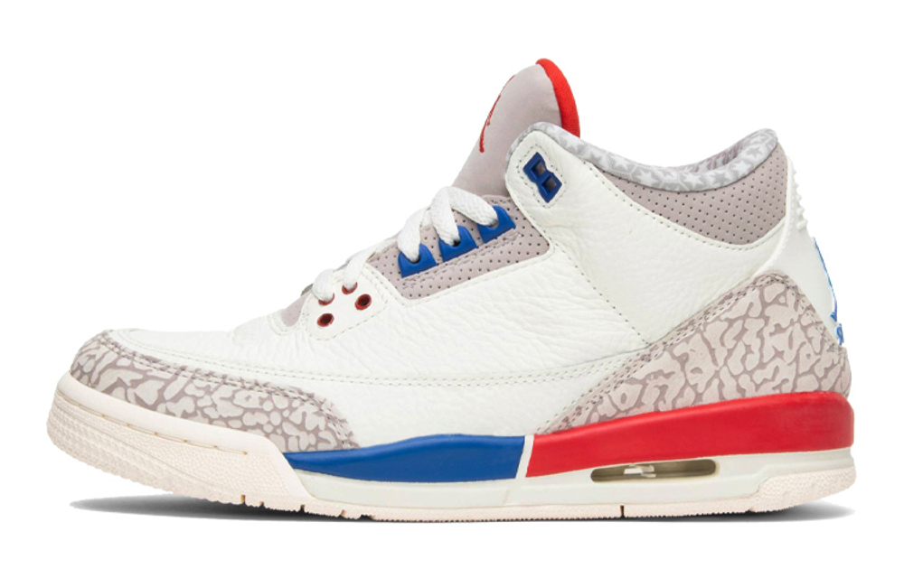 Jordan Air Jordan 3 Retro International Flight leather burst pattern low-cut retro basketball shoes GS white Red Blue