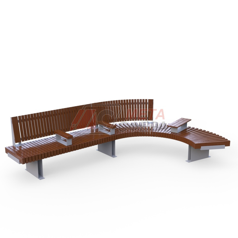 Скамейка Rail Road 03 Long с поворотом и подлокотниками