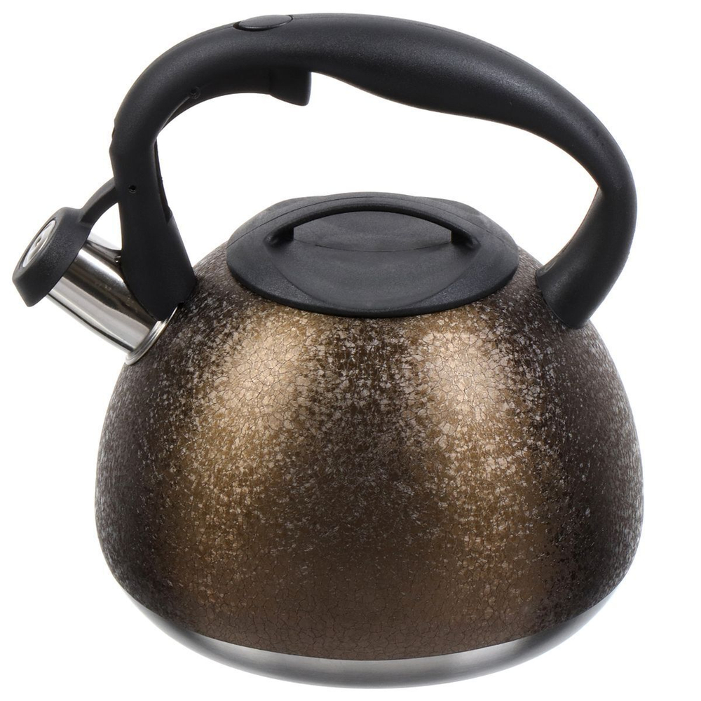 Чайник нерж, 2.7 л, свист, ручк бакелит, с силик покр, Daniks, индукц, золото, M-084