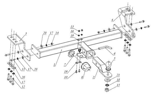 Фаркоп под квадрат для SsangYong NEW Action, с 2010 г., Бизон.FA 0606-E