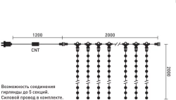 Светодиодный занавес 2*2 м., 400 белых LED ламп, прозрачный провод ПВХ, LTC (PCL402-10-2W)