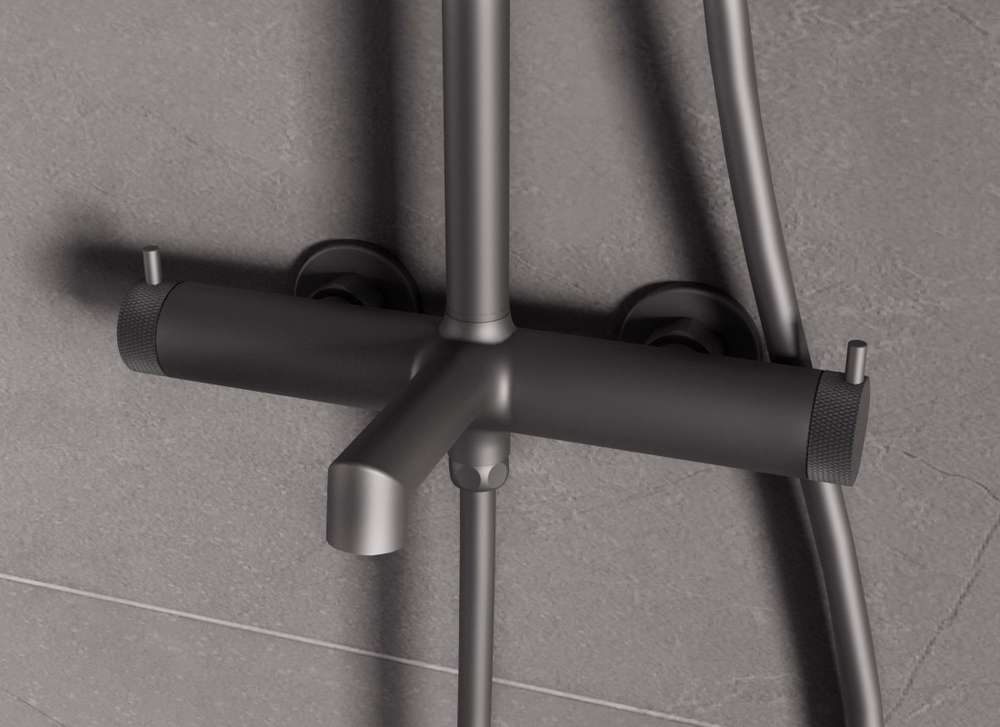 Душевая стойка Vincea Rim VSFS-2RM1GM с изливом, вороненая сталь