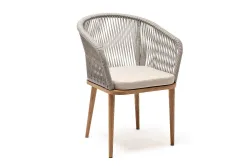 "Марсель" стул плетеный из роупа, основание дуб, роуп серый меланж круглый, ткань бежевая 052