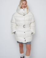 Пуховик со съемным капюшоном из нейлона Монклер молочный