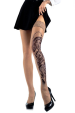 Чулки с принтом-тату на левой ножке (Размер: S-M-L) (Цвет: бежевый)