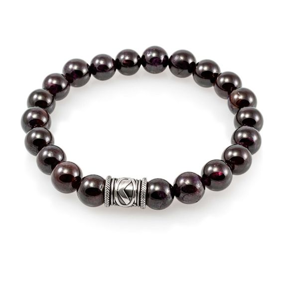 Браслет из граната с руной Кеназ из серебра - Харизма и сексуальность, вид сверху