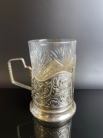 Подстаканник Рыбак Золотая Рыбка сказка. Пушкин. с хрустальным стаканом СССР