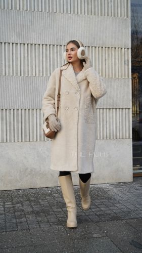 Утепленная бежевая шуба KRISTINA из эко-меха