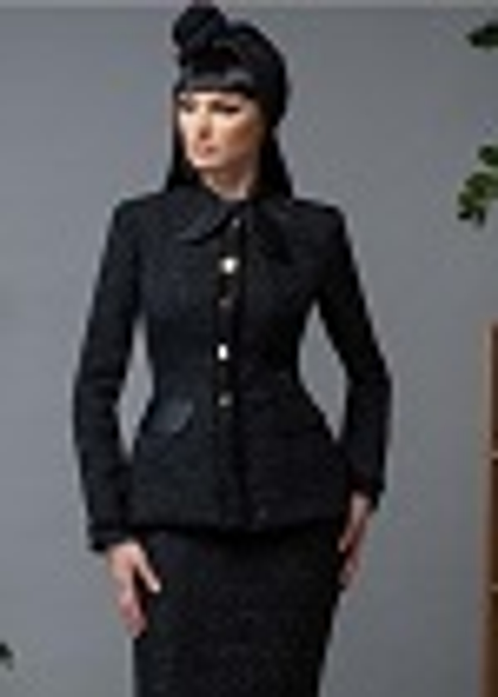 01-03-23 FW Приталенный твидовый жакет в клетку, черный с люрексом