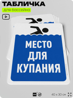Табличка для бассейна "Место для купания", на пляж, для общественной и частной зоны отдыха, информационная, 40х30 см, Silver Plane x Айдентика Технолоджи