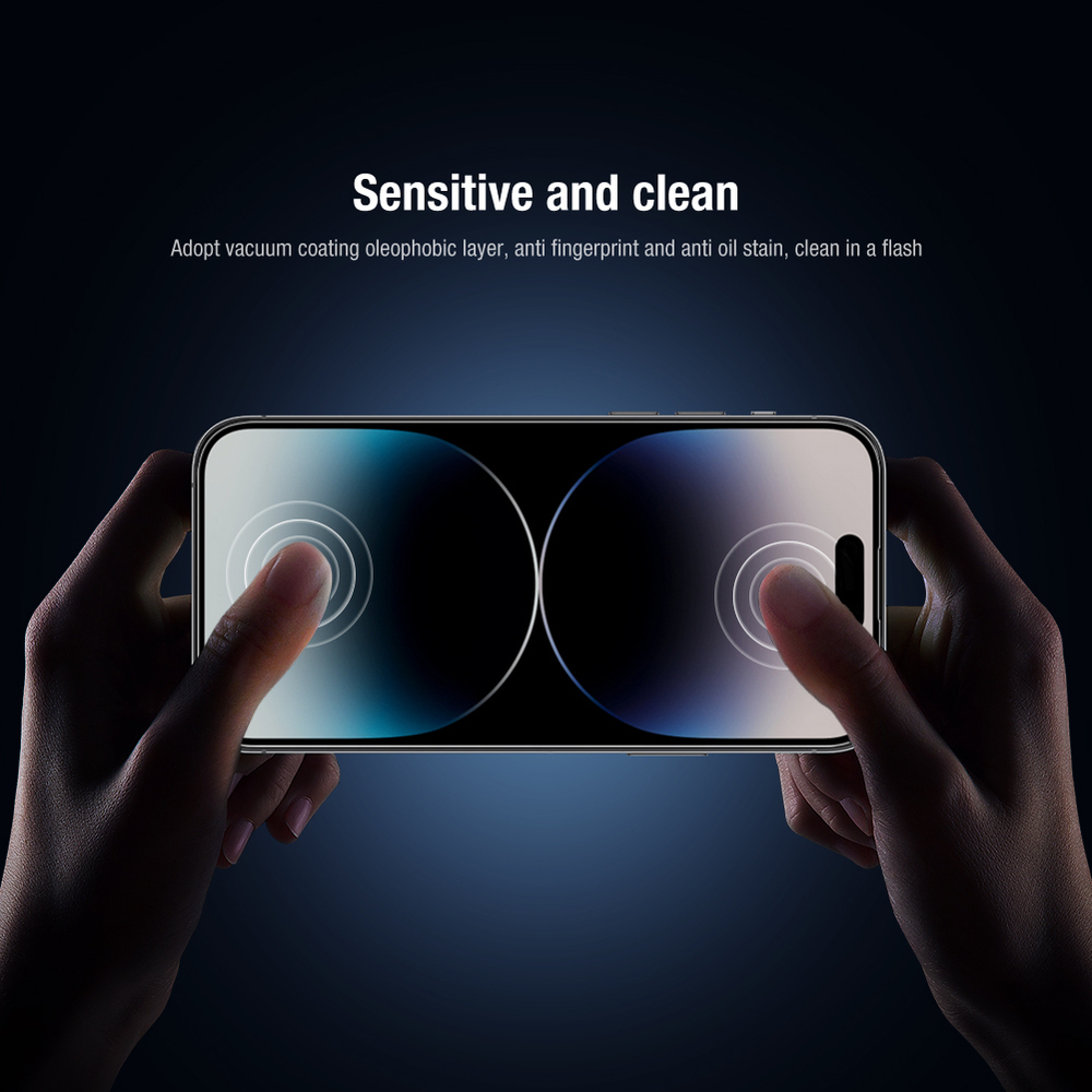 Стекло на экран и защитные линзы на камеру от Nillkin для iPhone 14 Pro Max, (комплект 2 в 1) серия 2-in-1 HD Full Screen Tempered Glass Screen Protector