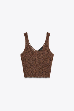 ZARA ТОП АЖУРНОЙ ВЯЗКИ, КОРИЧНЕВЫЙ