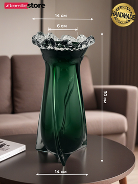 Ваза для цветов 30 см. стеклянная с горлышком "Волна"