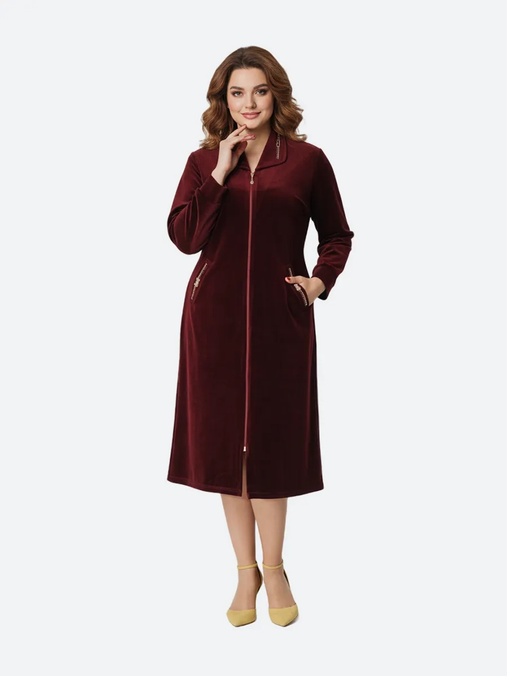 Халат велюровый на молнии большие размеры