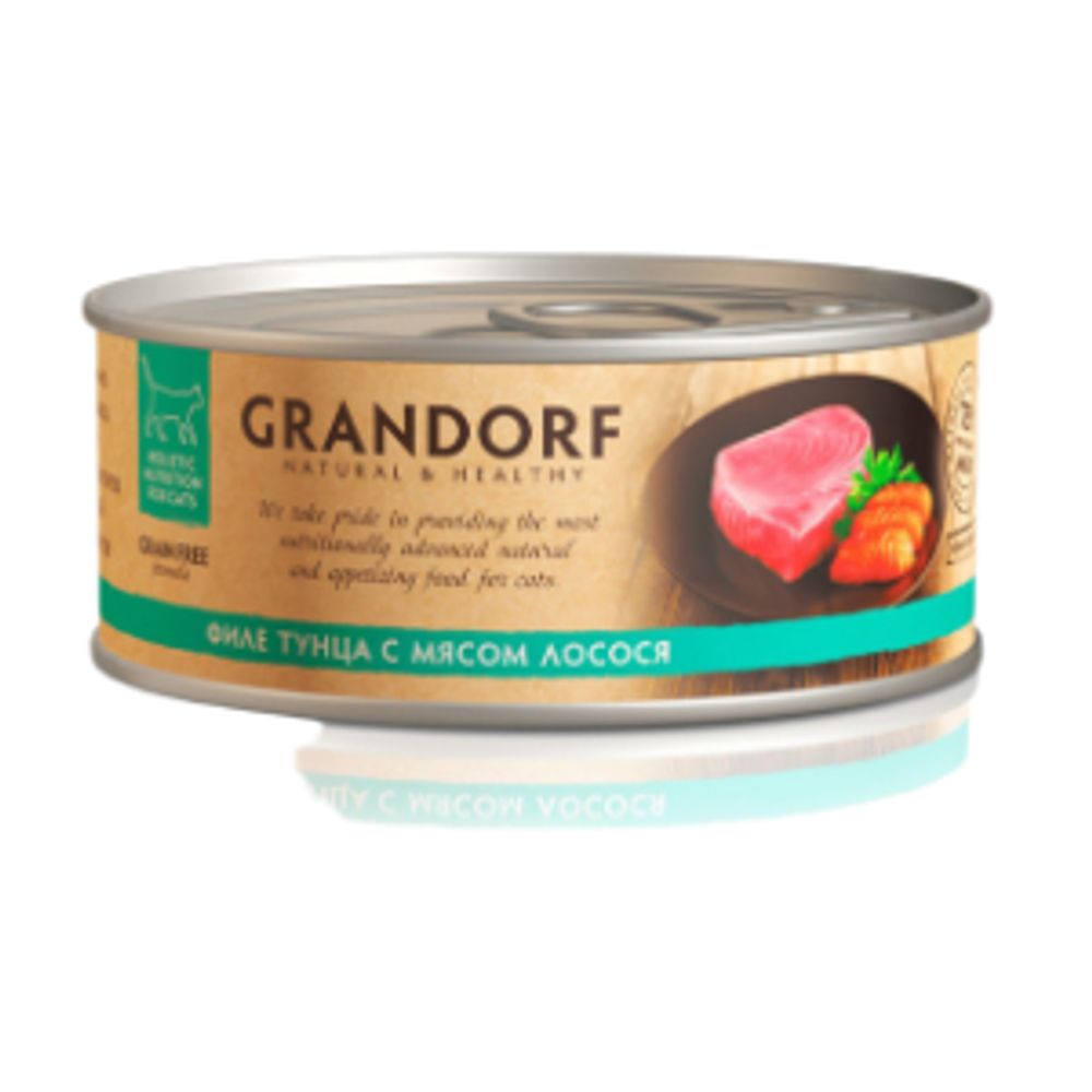 Влажный корм GRANDORF Tuna with Salmon in Broth консервы для кошек Филе тунца с мясом лосося в бульоне 6уп по 70гр