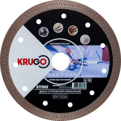 Диск алмазный Турбо ТF по керамике KRUGO 150x1,4x22,23x10mm, RTF06A