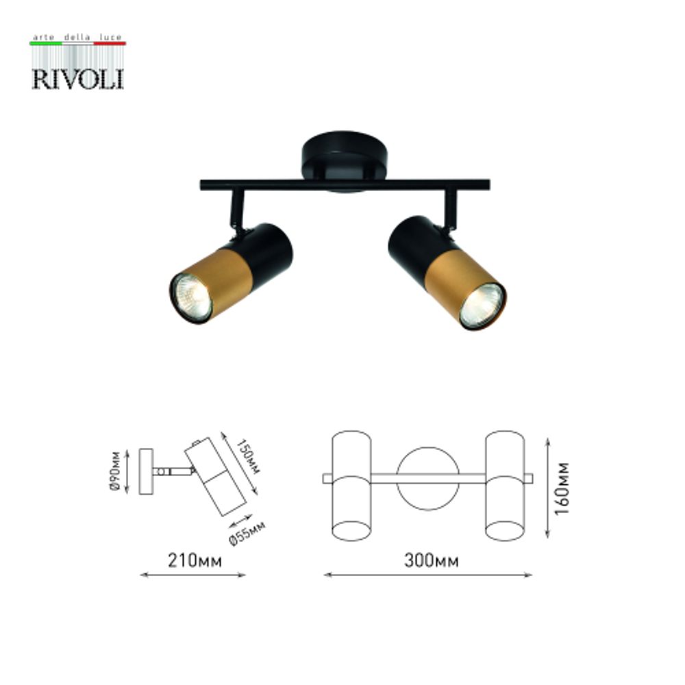 Светильник настенно-потолочный спот Rivoli Belladonna 7073-702 2 х GU10 15 Вт поворотный