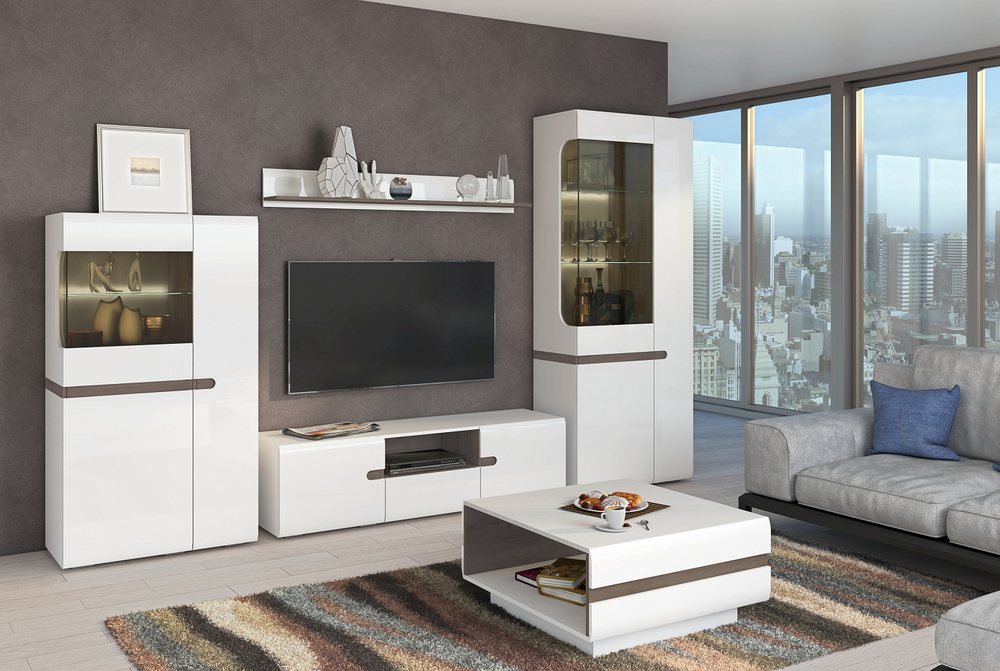 Шкаф витрина малая Ультра белый/белый глянец