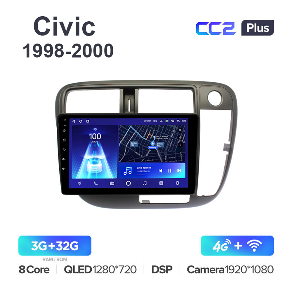 Teyes CC2 Plus 9"для Honda Civic 1998-2000  (прав)