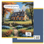 Тетрадь 36 л., А5, линия, Alingar "Пейзажи", скрепка, офсет, мелованный картон (стандарт), 5 дизайнов в пленке т/у