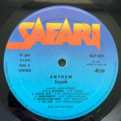 Винтажная виниловая пластинка LP Toyah Anthem (Италия 1981)