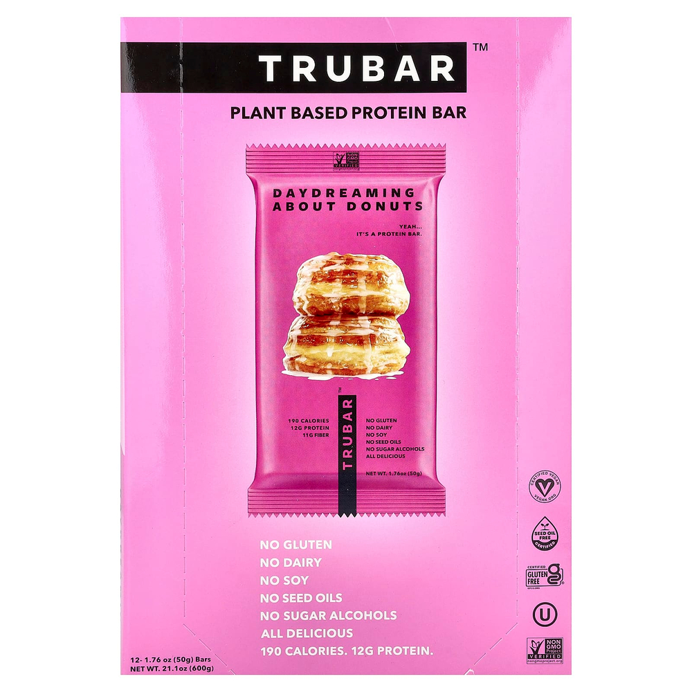 Trubar, протеиновый батончик на растительной основе, пончики, 12 батончиков по 50 г (1,76 унции)