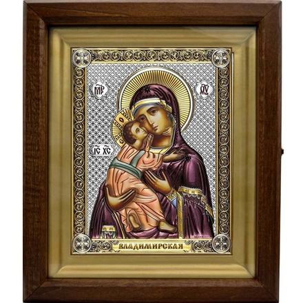 Икона Божией Матери Владимирская в серебряном окладе. 14 × 18 см.