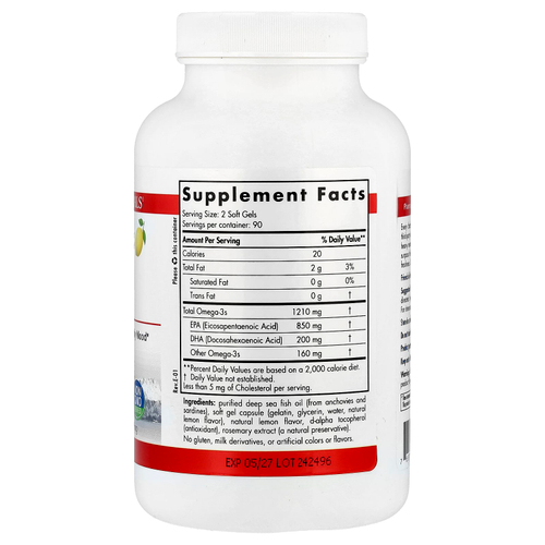 Nordic Naturals, ProEPA™, со вкусом лимона, 180 капсул